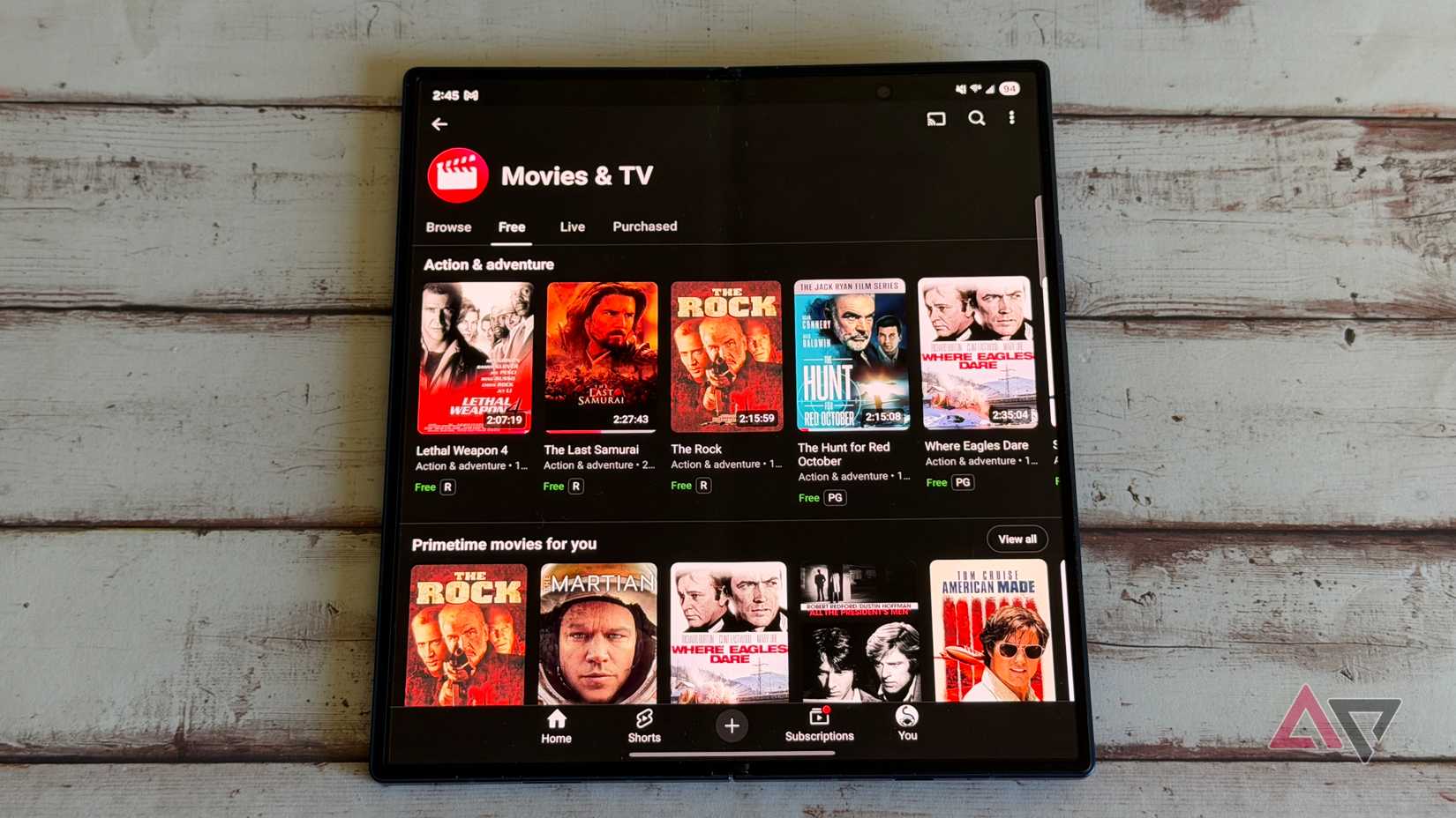 YouTube movies list showing current titles for viewing