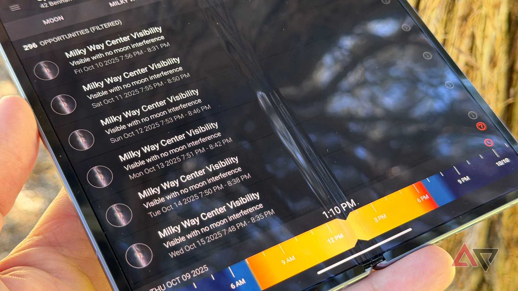 Future events show on the Sun Surveryor app