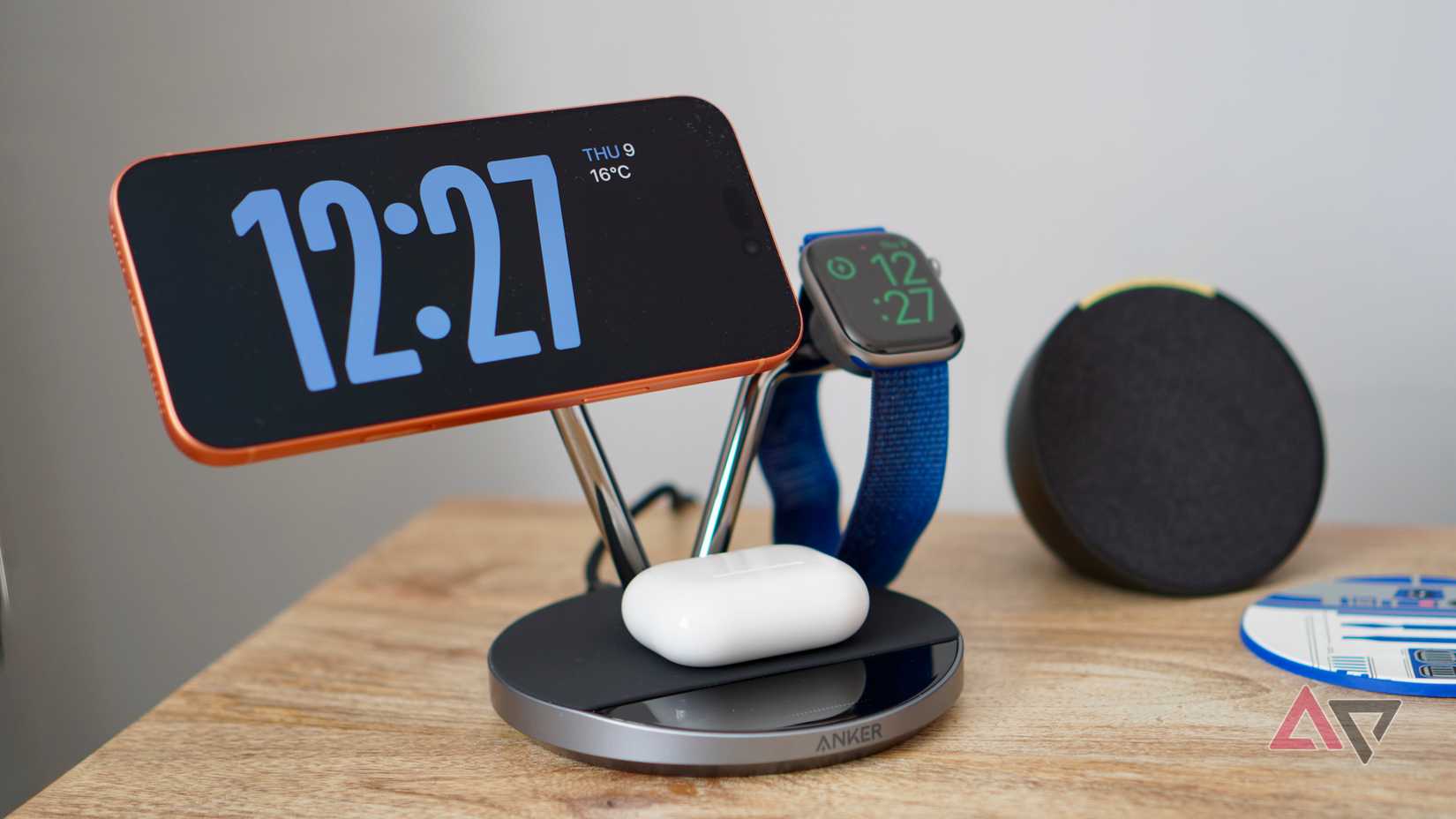 The Apple iPhone 17 Pro Max on a charging stand