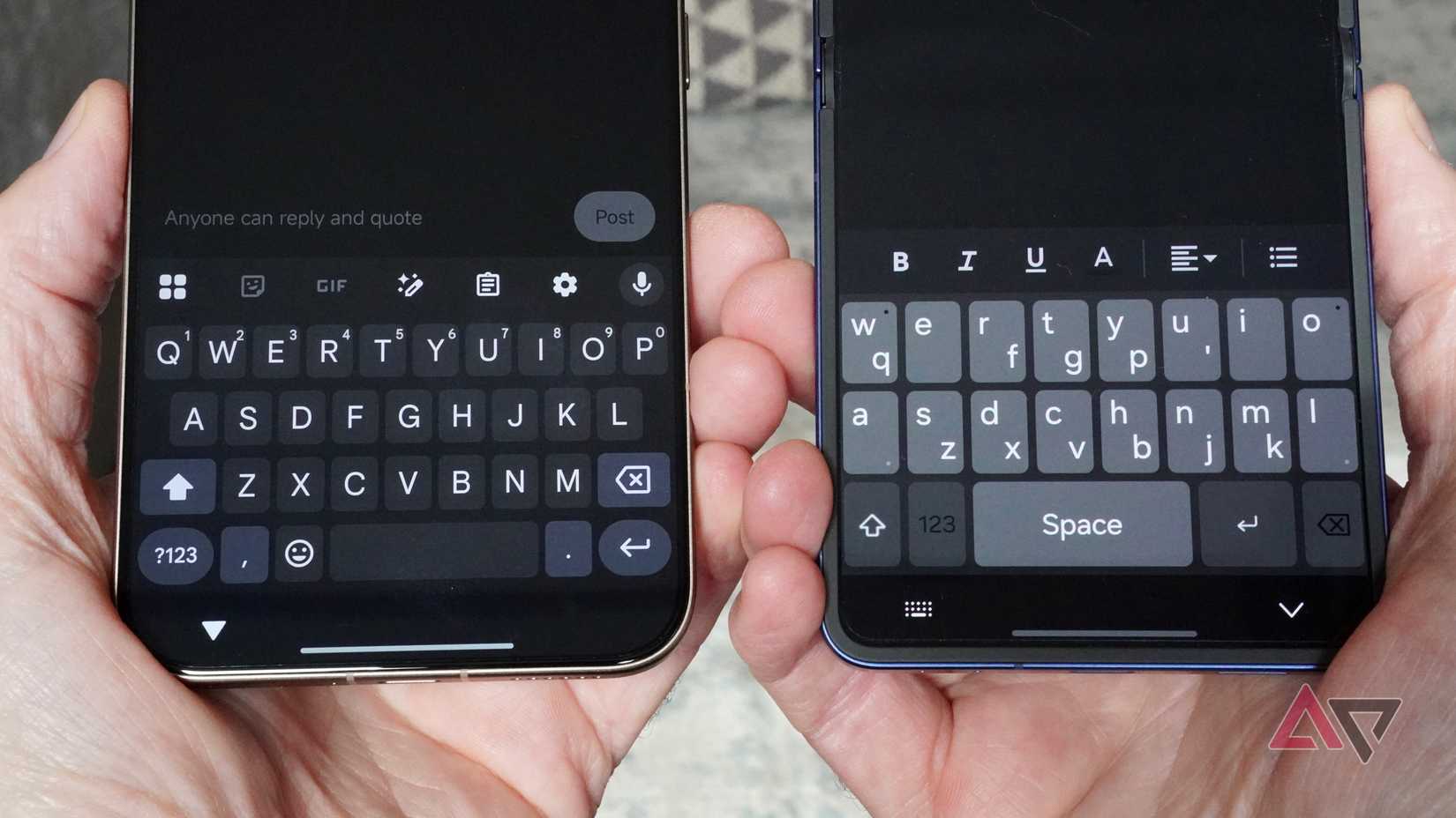The QWERTY Mini keyboard with the Google Gboard keyboard