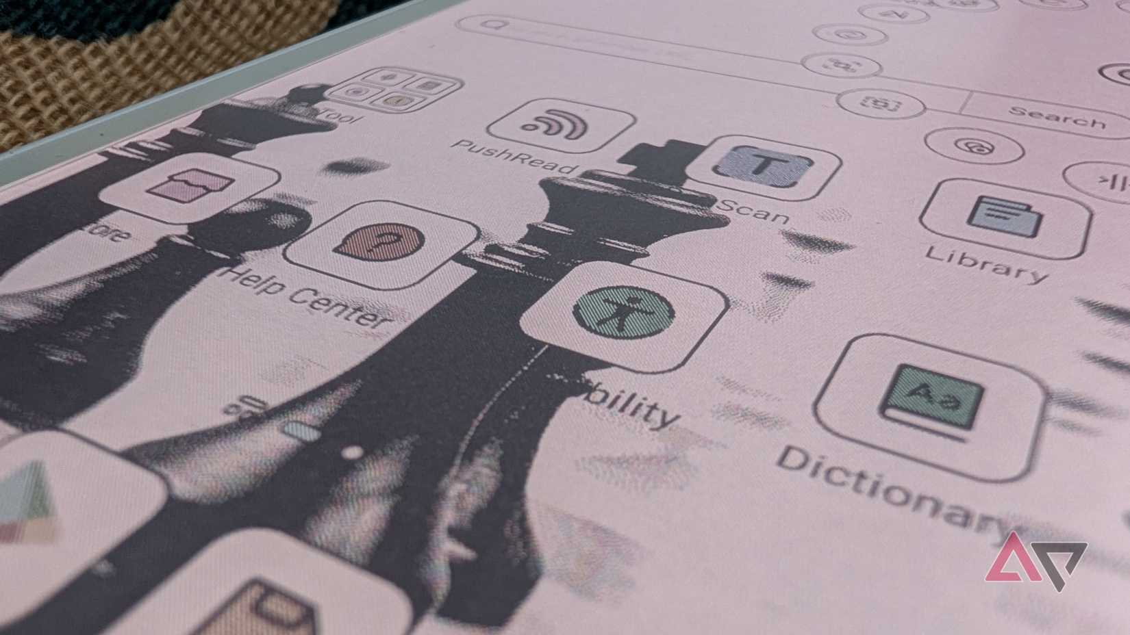 close up of apps on white boox e-reader