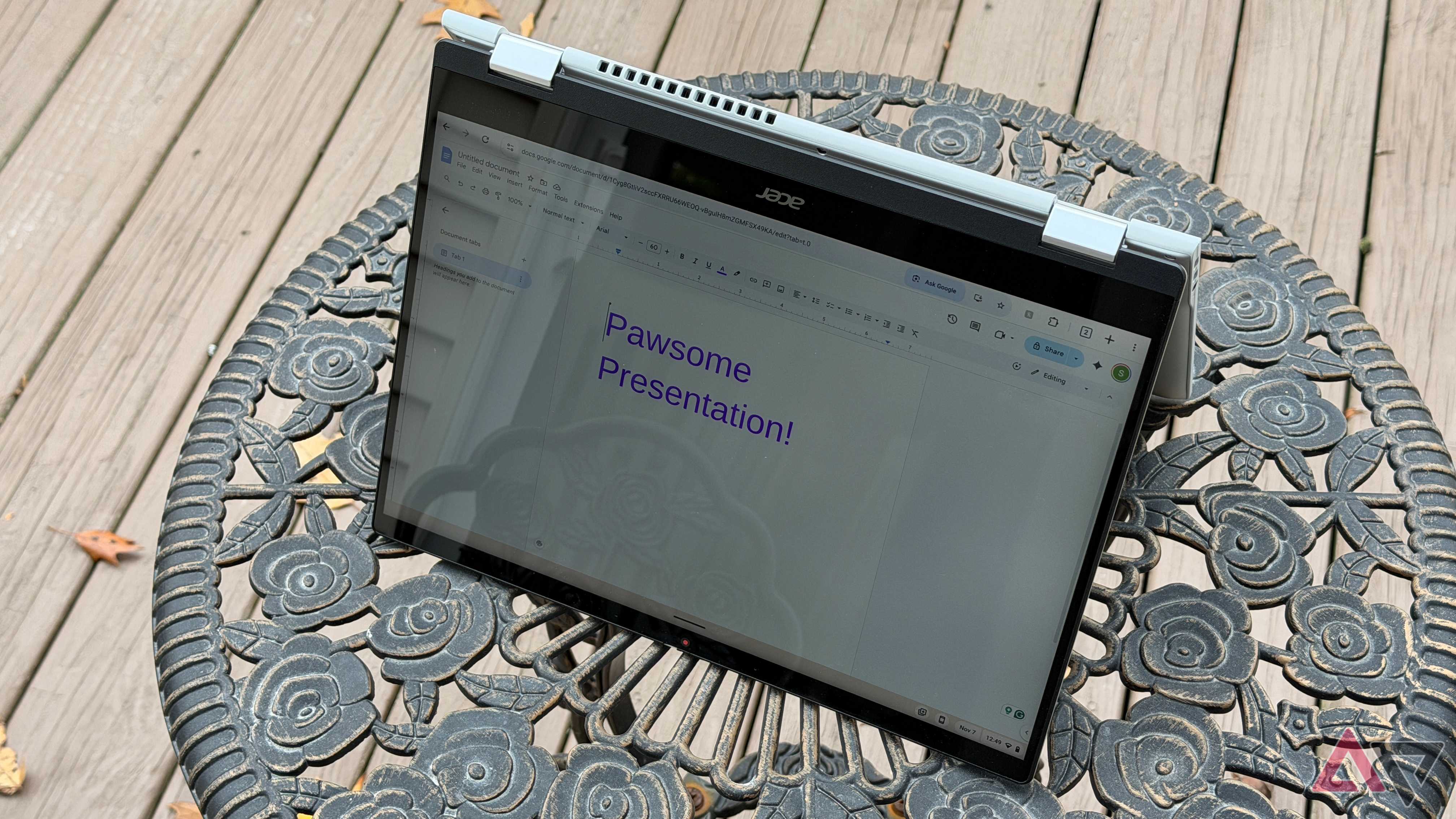 Acer Chromebook Plus Spin 514 showing a presentation