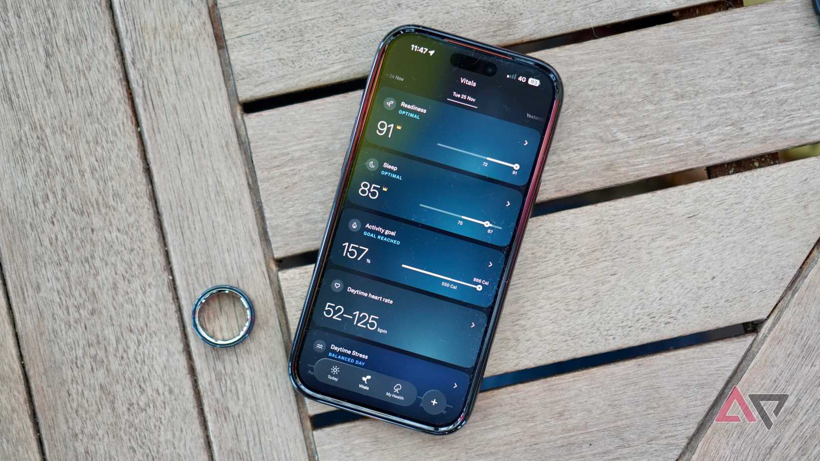 The newly designed Oura Ring app