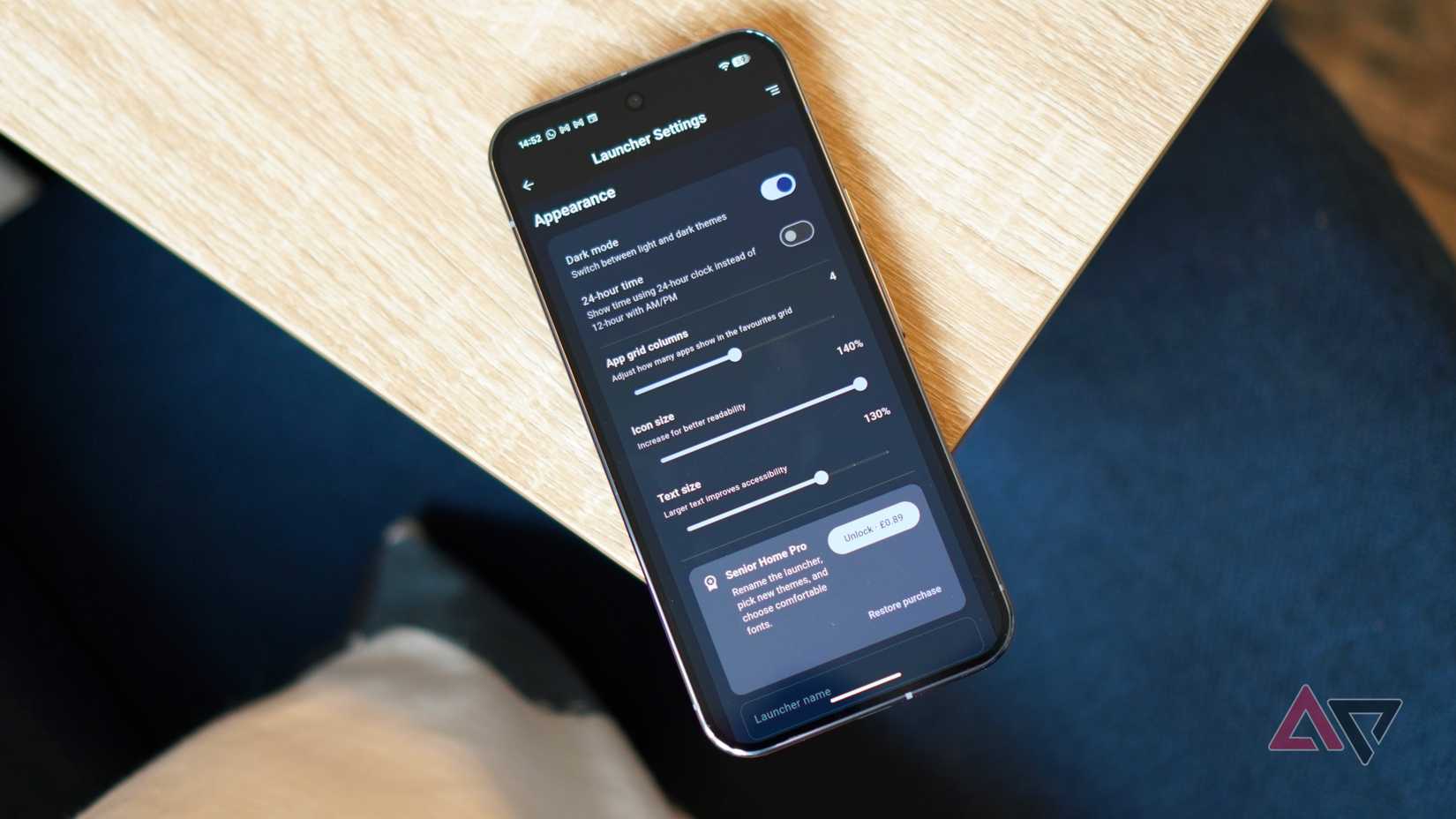 The settings page on the Senior Home launcher