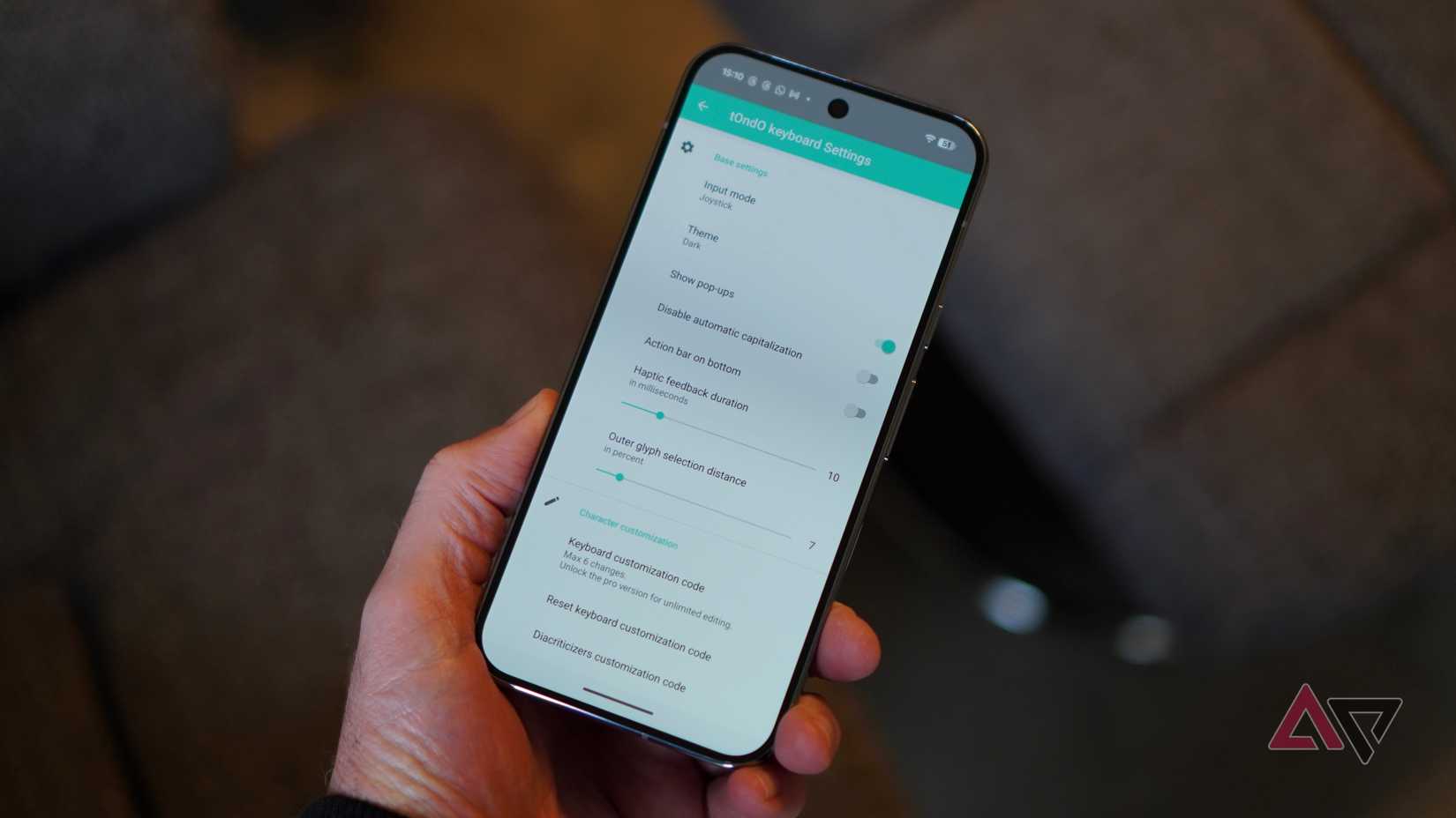 A página de configurações do teclado tOndO