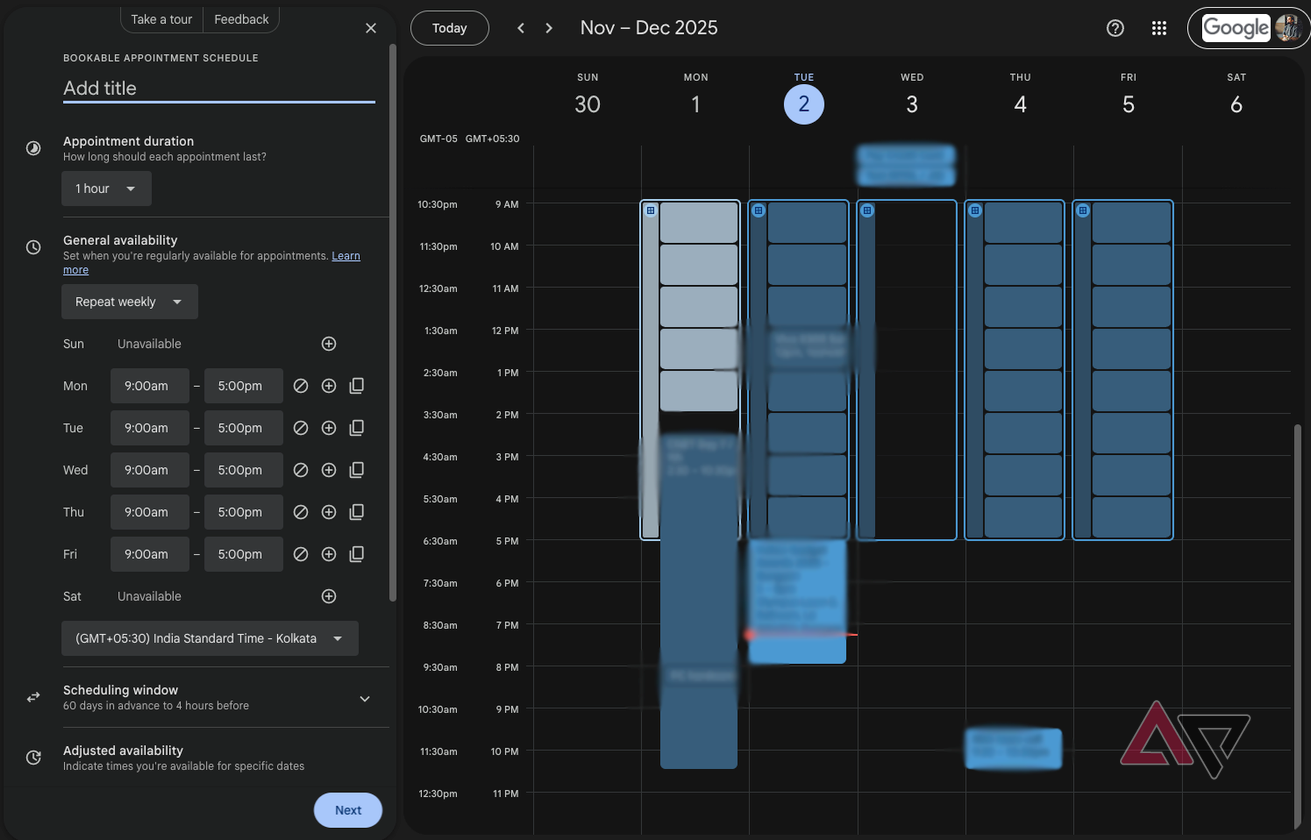 Google Calendar appointment scheduling