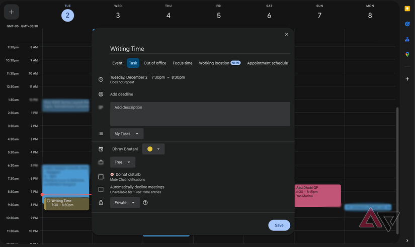 Tarefas do Google Agenda como blocos de tempo