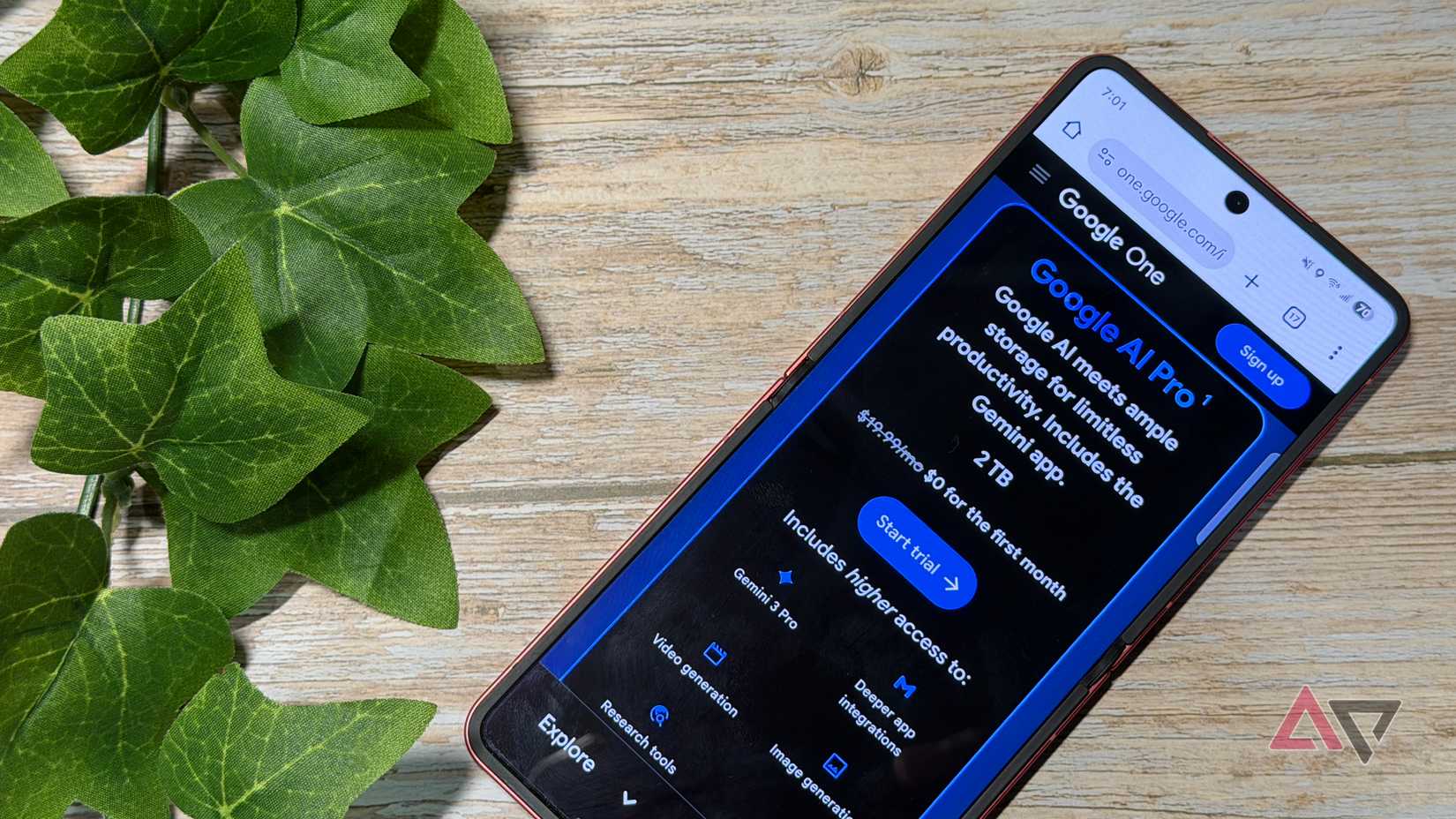 Google AI Pro discounted sign up displayed