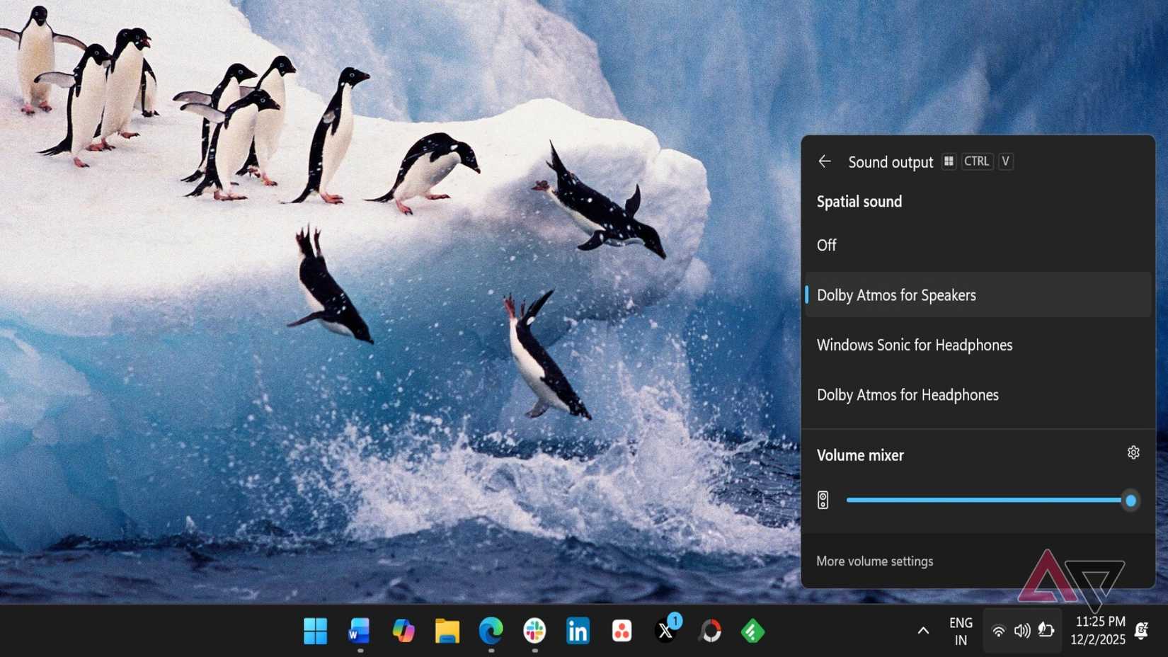 Captura de tela mostrando o mixer de volume na bandeja do sistema do Windows 11