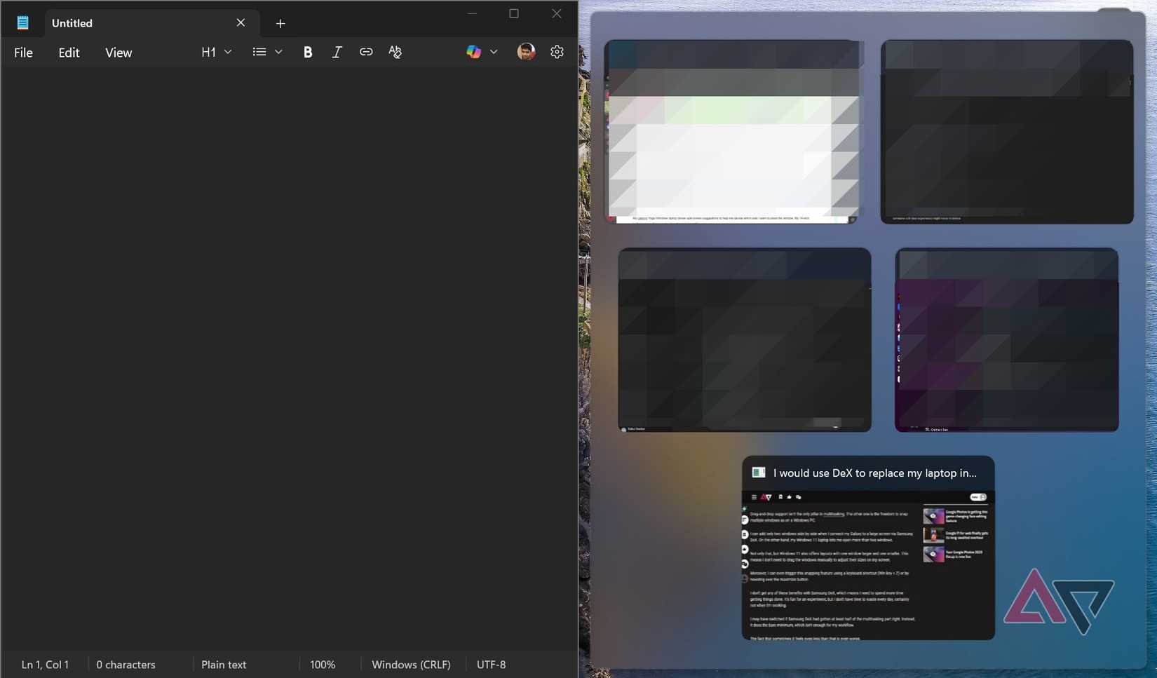 لقطة شاشة توضح ميزة تعدد المهام في نظام التشغيل Windows 11