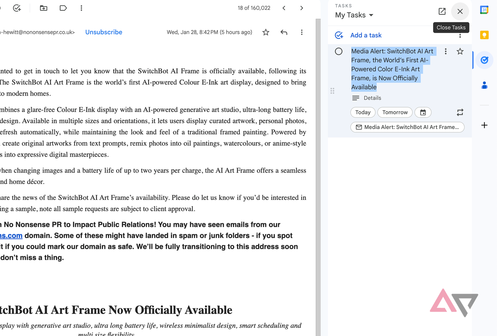 adicionar e-mail como tarefa