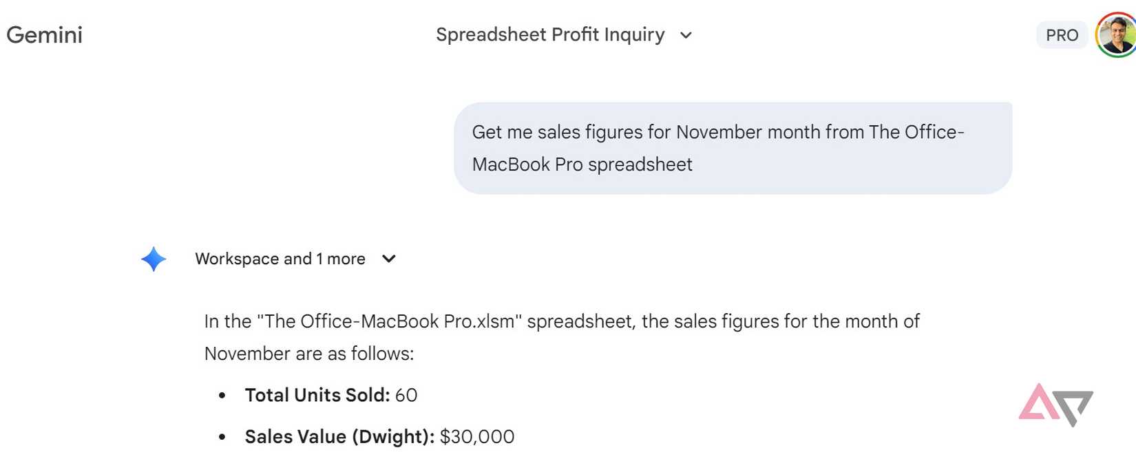 Gemini finding data from Google Sheets