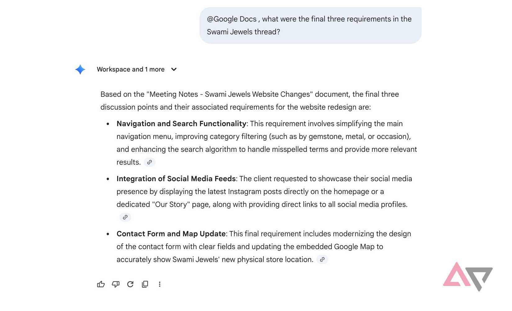 usando o Gemini para encontrar informações do Google Docs