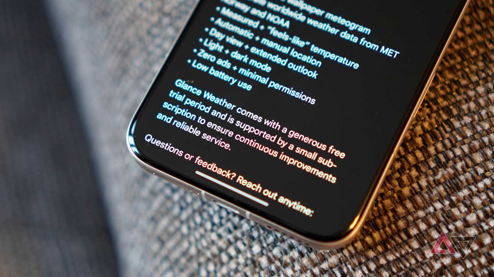 Descrição da loja de aplicativos do Glance Weather Widget