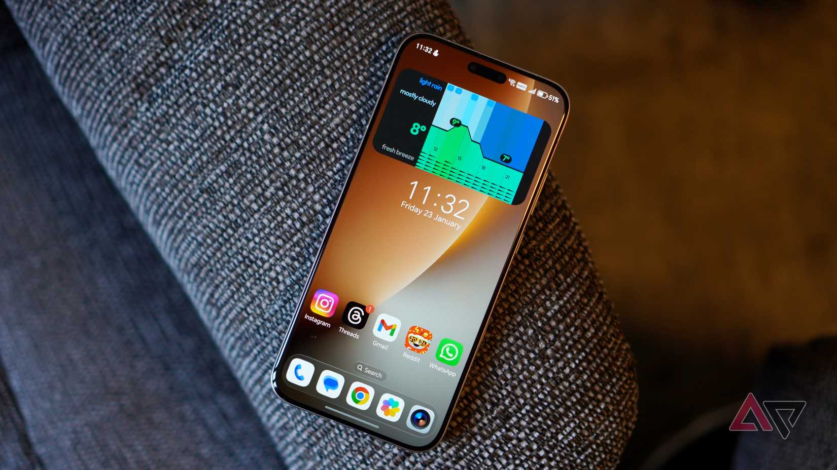 O Glance Weather Widget na tela inicial do telefone