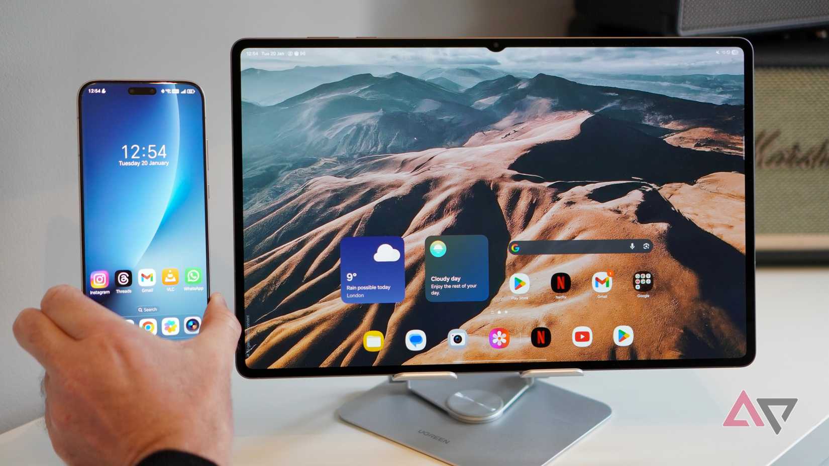 The Samsung Galaxy Tab S11 Ultra alongside a smartphone