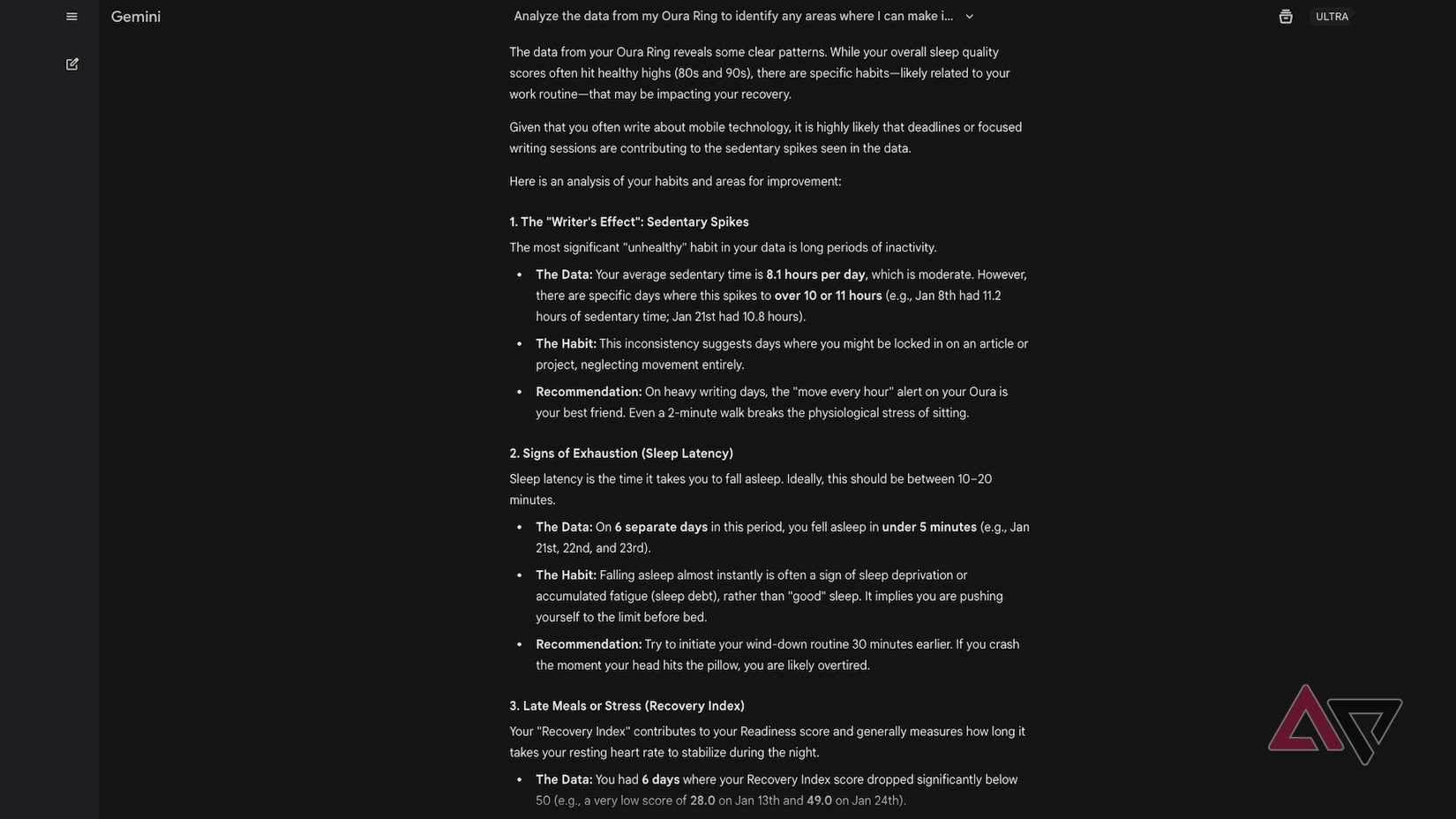 A resposta da Gemini aos dados da ferramenta Simple Wearable Report
