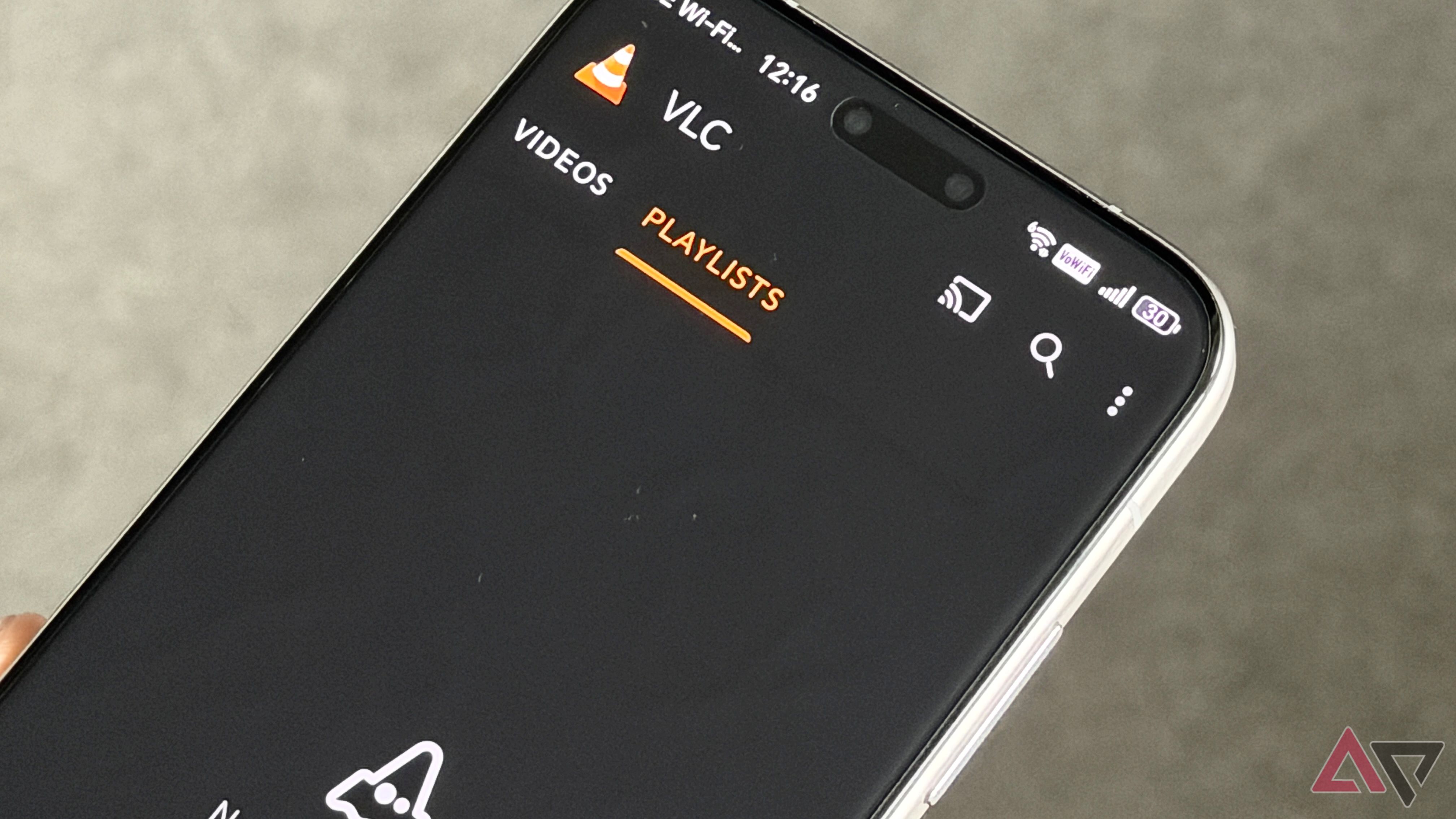 The VLC app's Playlist option