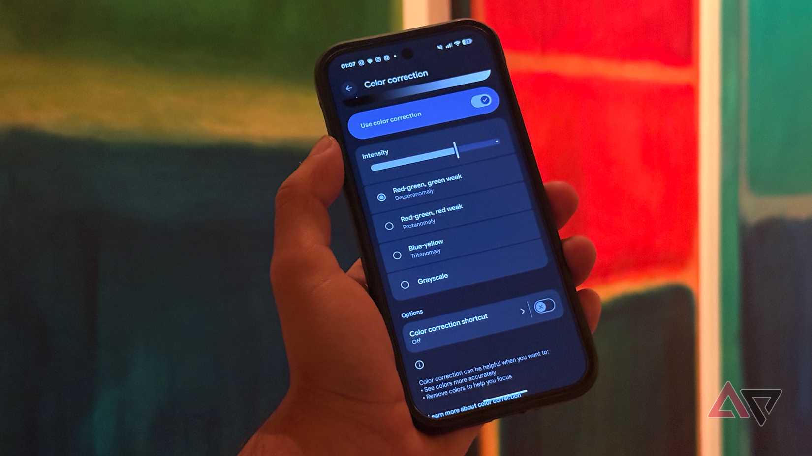 Intensità di correzione del colore Android 16
