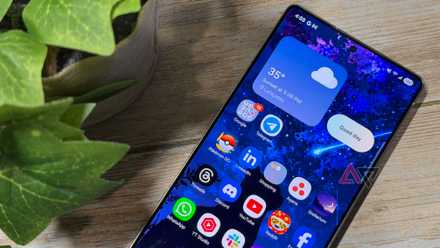 Samsung Galaxy S25 Ultra seduto accanto a una pianta verde