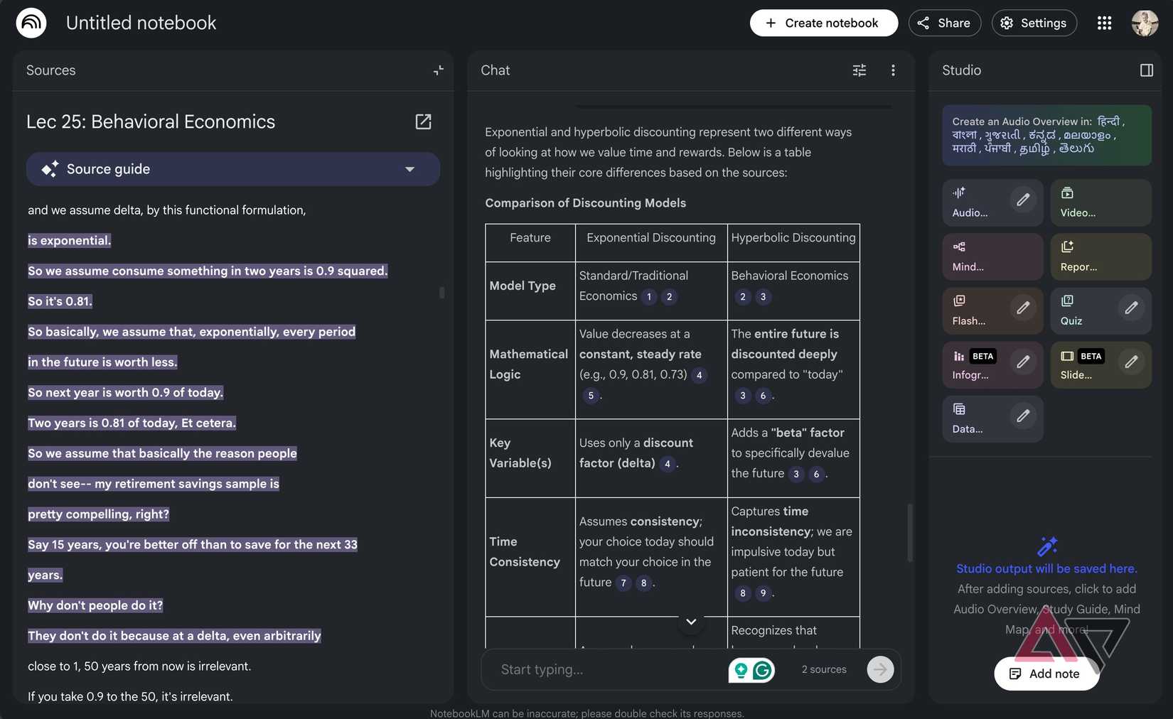 Captura de tela mostrando as respostas dadas pelo NotebookLM