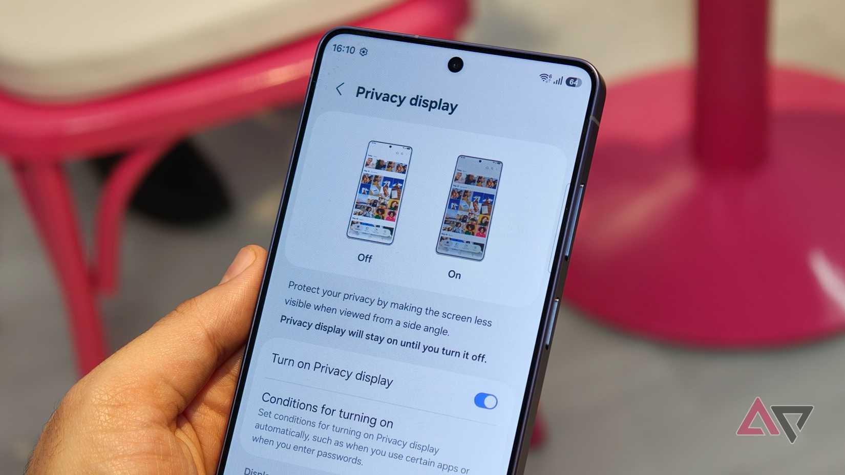 Configurações de exibição de privacidade no Galaxy S26