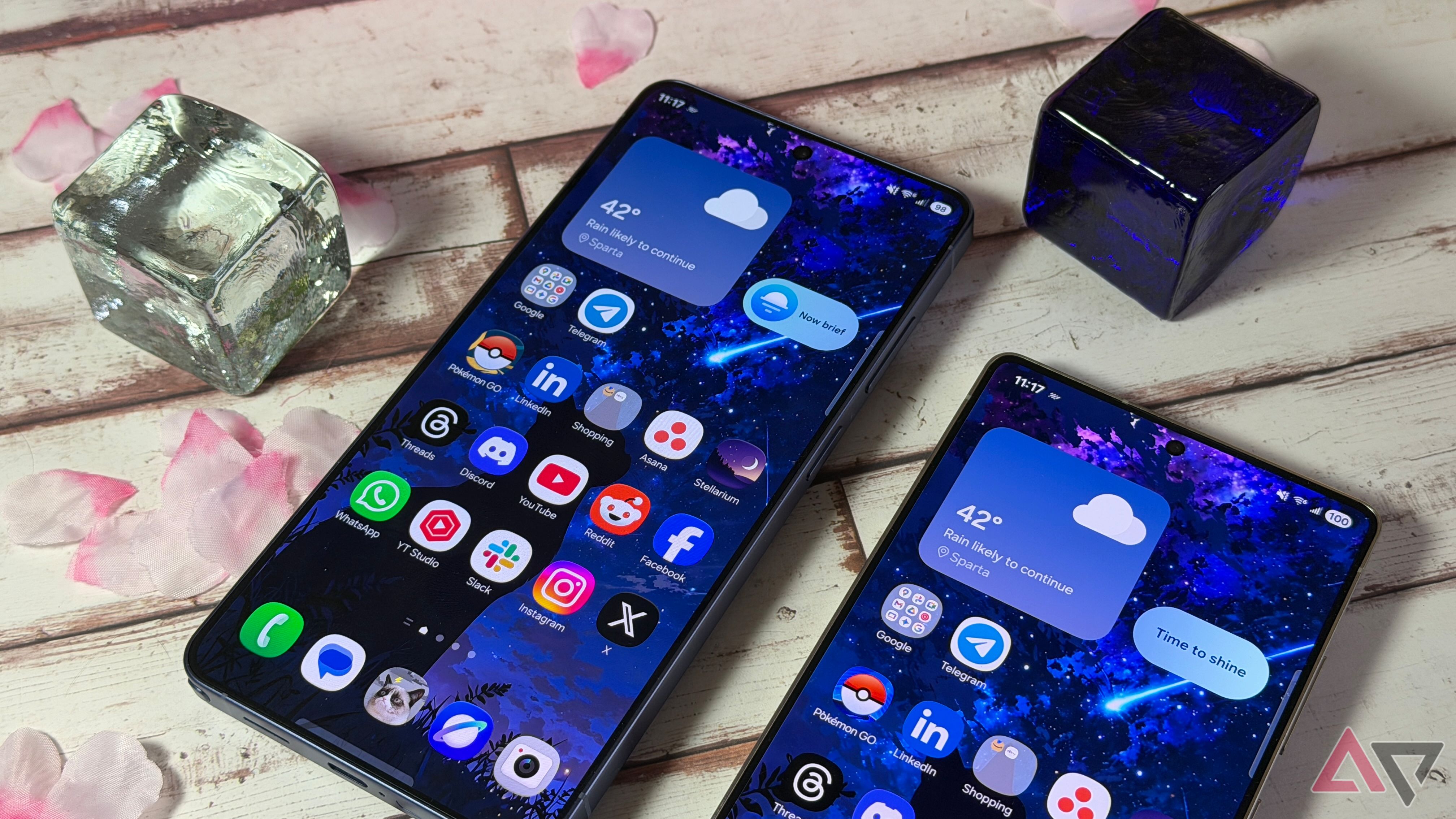 Samsung Galaxy S26 Ultra sitting next to a Galaxy S25 Ultra