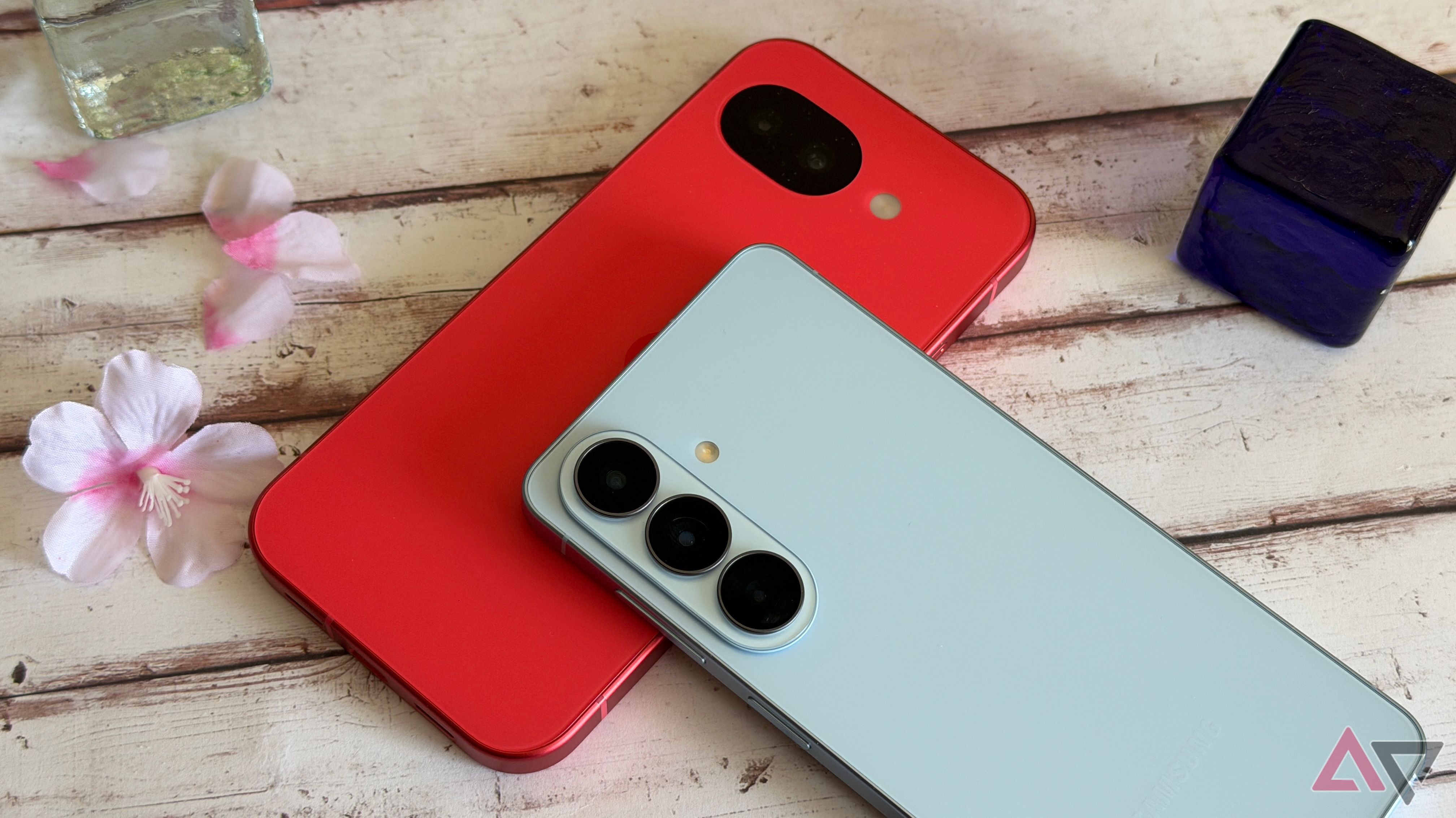 Samsung Galaxy S26 sitting on top of a Google Pixel 10a