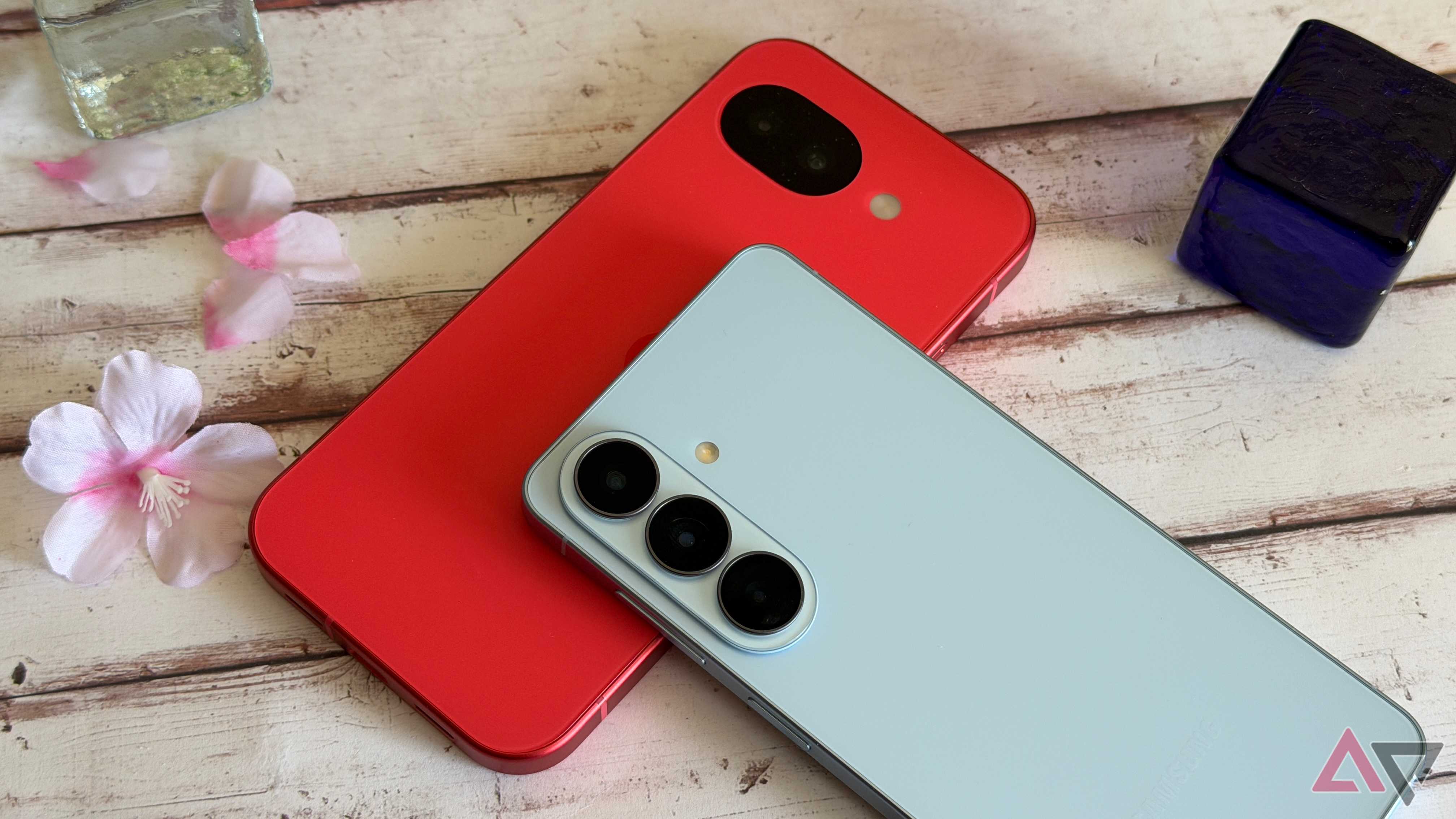 Samsung Galaxy S26 sitting on top of a Google Pixel 10a