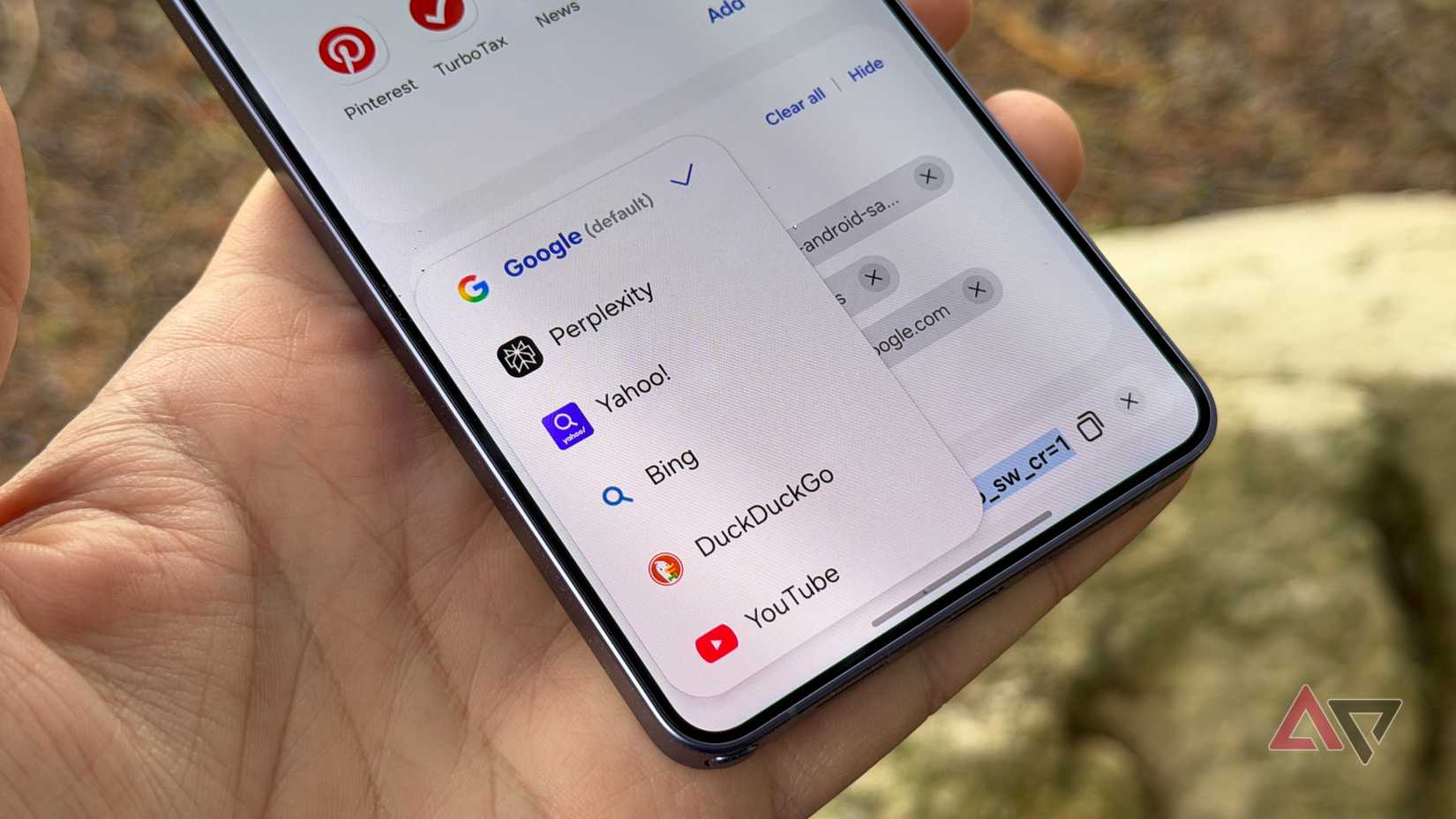 Opções de mecanismo de pesquisa no navegador Samsung