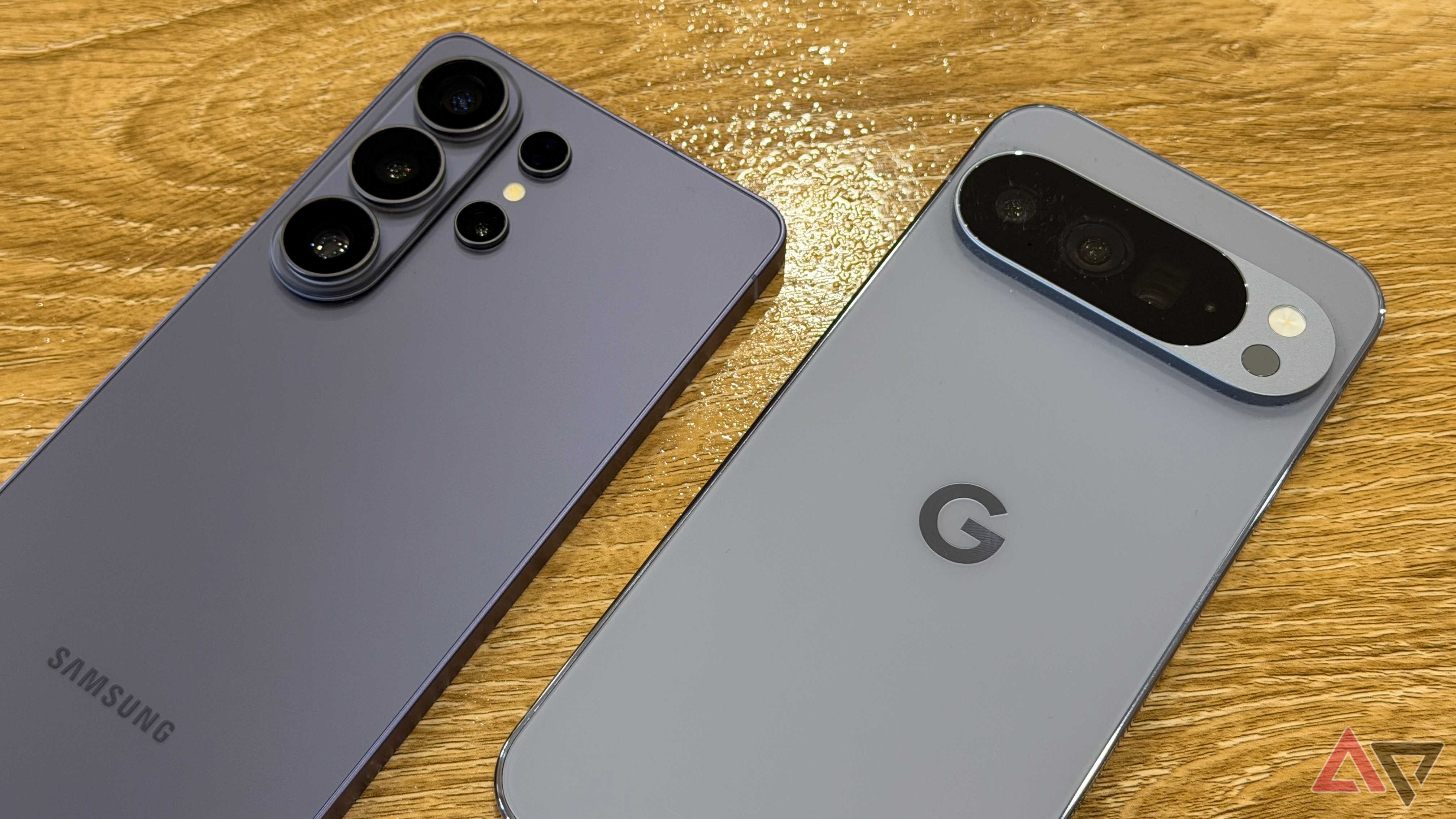 Samsung Galaxy S26 Ultra and Pixel 10 Pro on a brown table