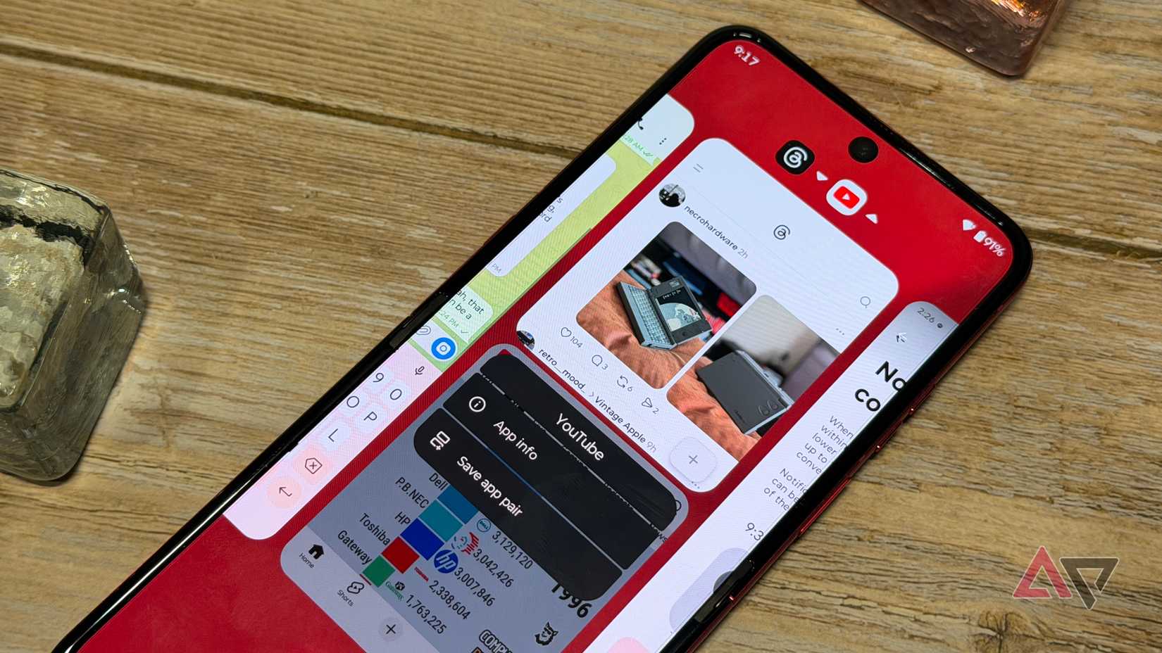 Salvando pares de aplicativos no Android 16 no Motorola Razr Ultra