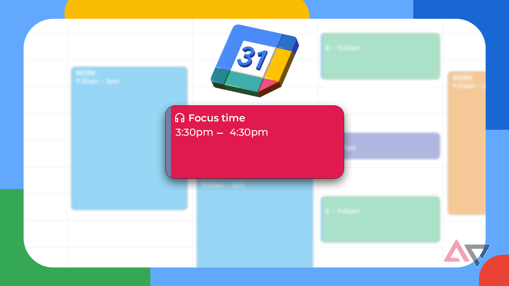 Google Calendar logo with a red ‘Focus time’ event block below