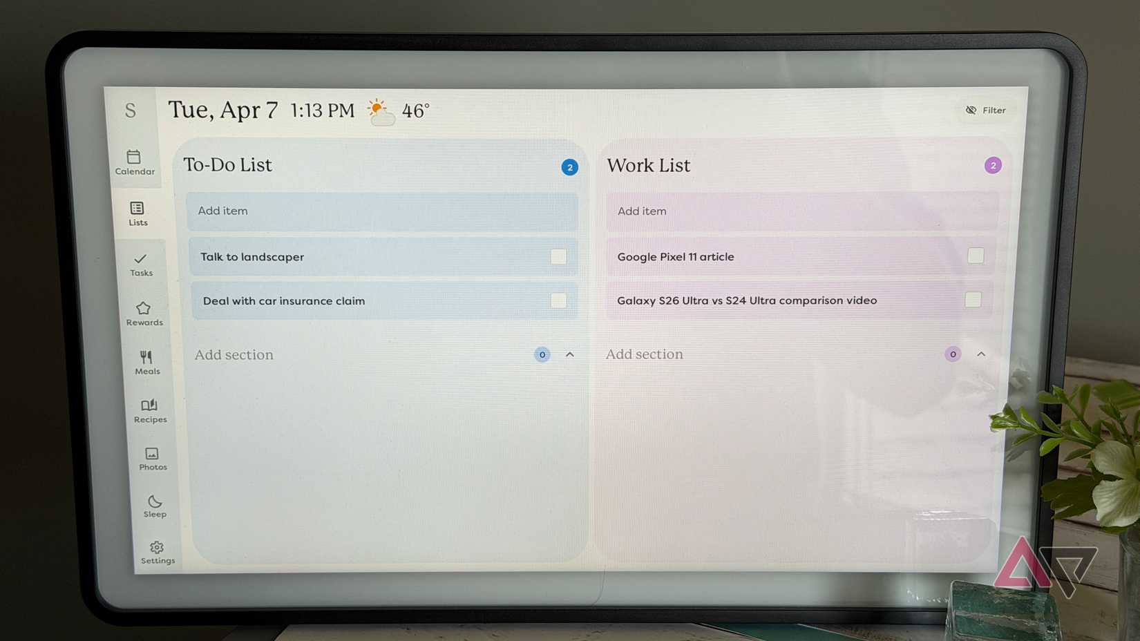Listas de tarefas mostradas no Skylight Calendar 2