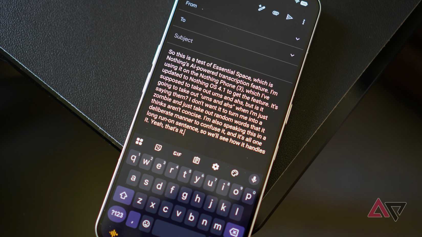 Texto transcrito usando Nothing's Essential Voice