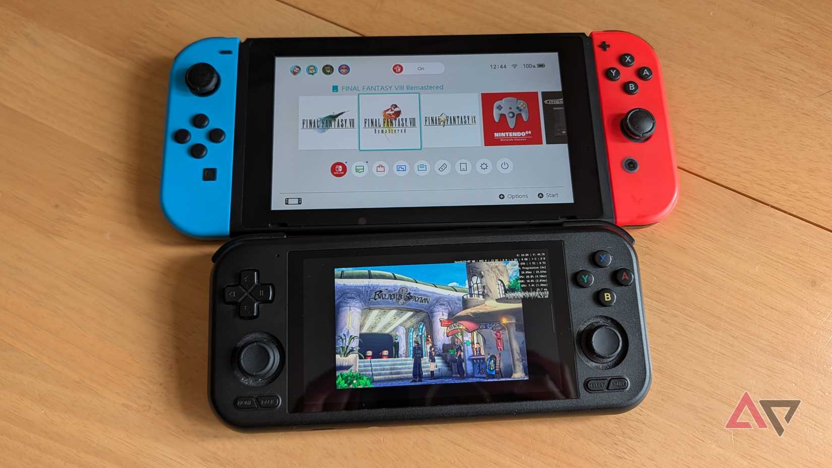 The Retroid Pocket 4 Pro compared to Nintendo Switch in size.