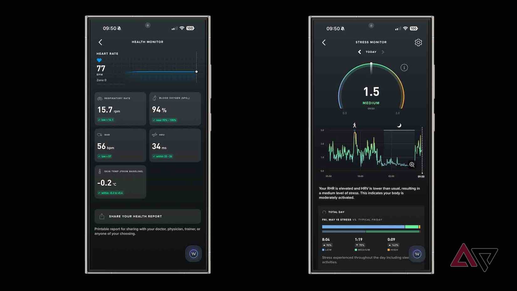 Screenshots of the Whoop app