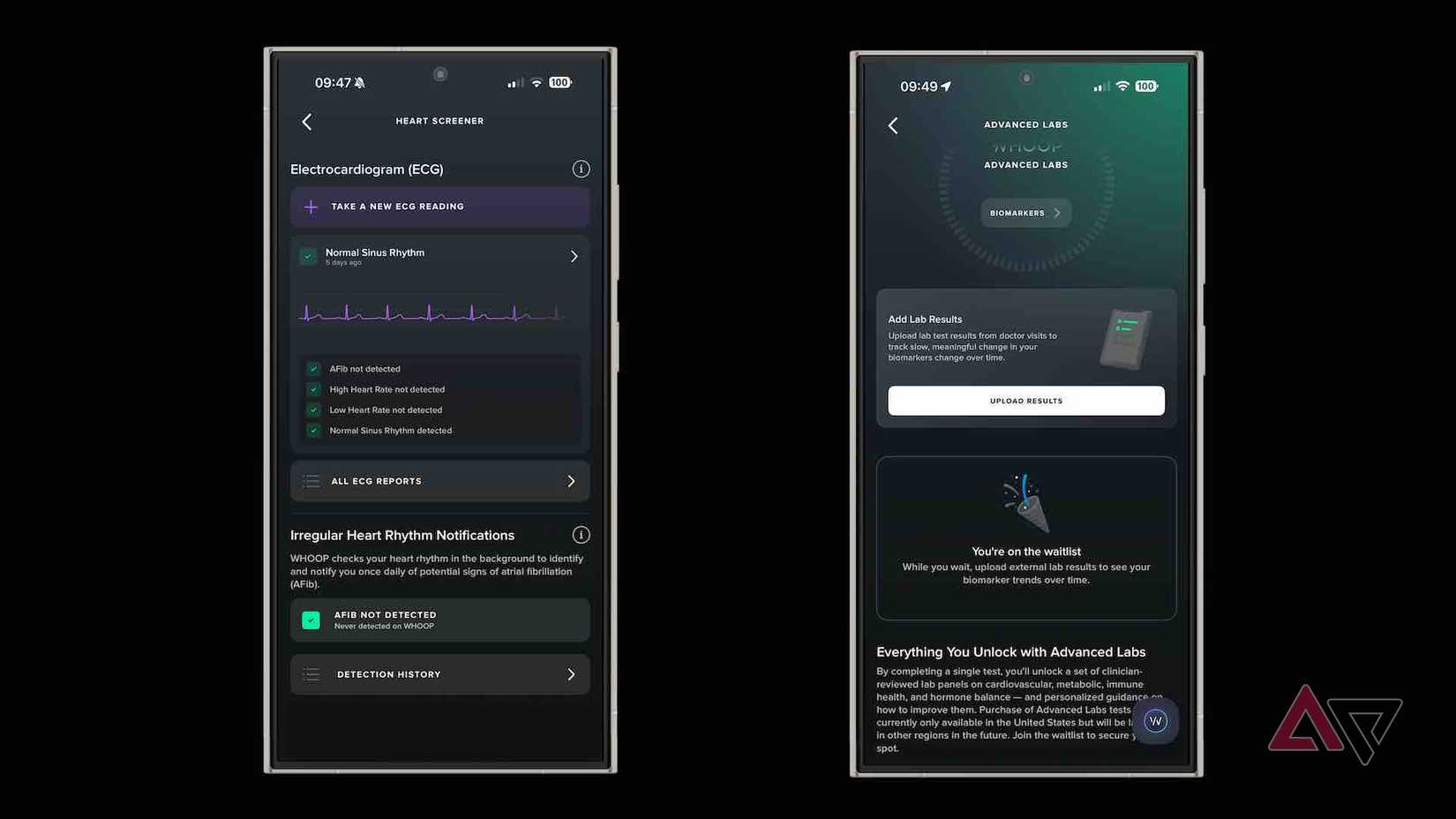 Screenshots of the Whoop app