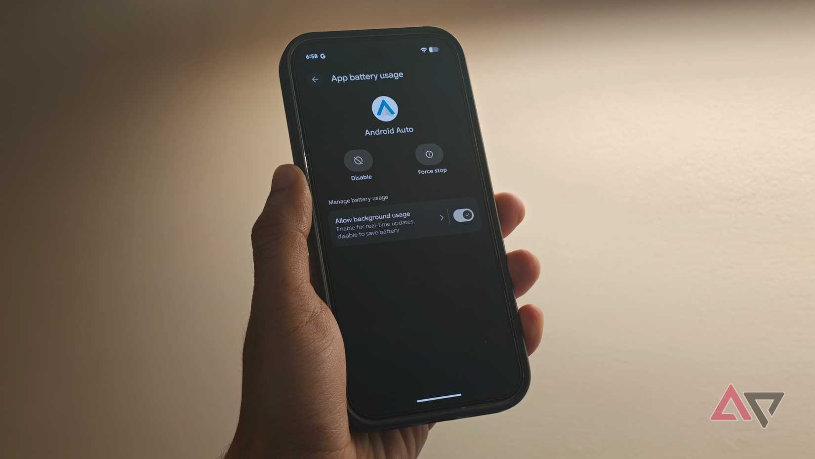 Configuração de otimização de bateria do Android Auto