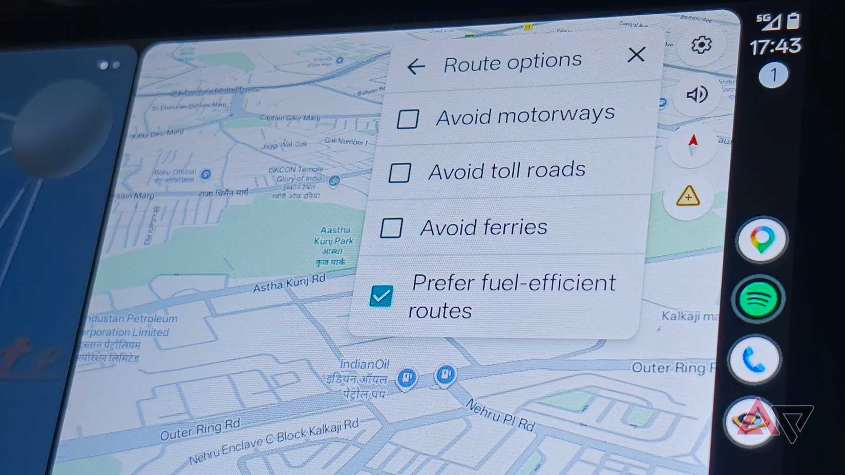 Rotas com baixo consumo de combustível do Android Auto