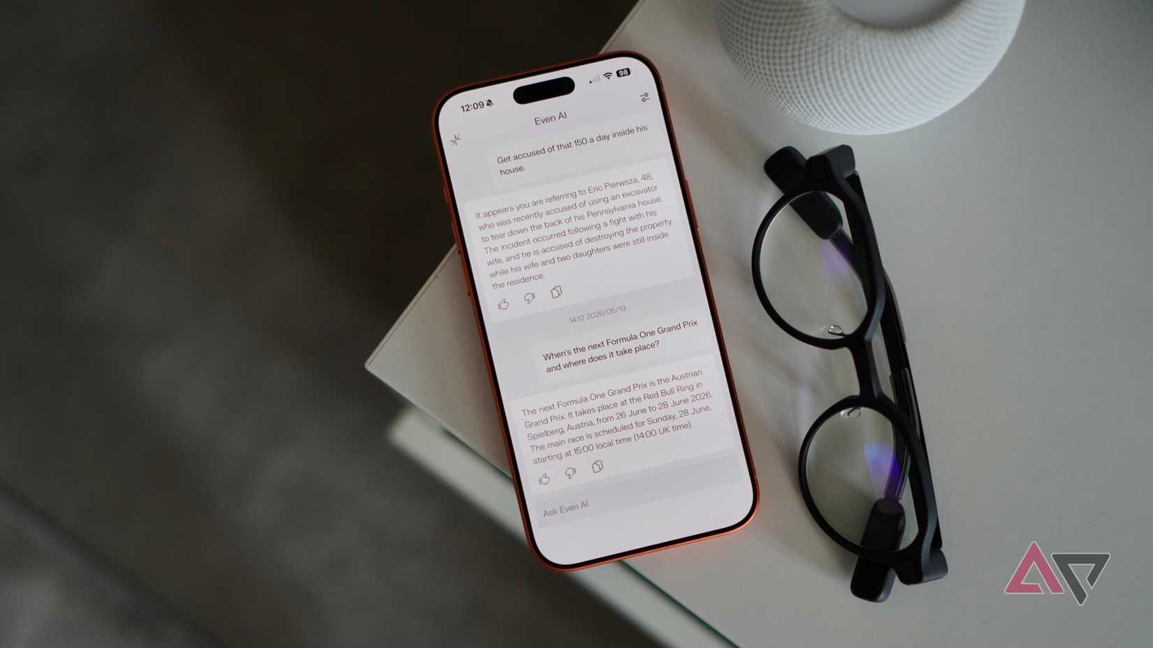 The Even Realities Even G2 smartglasses app on a phone
