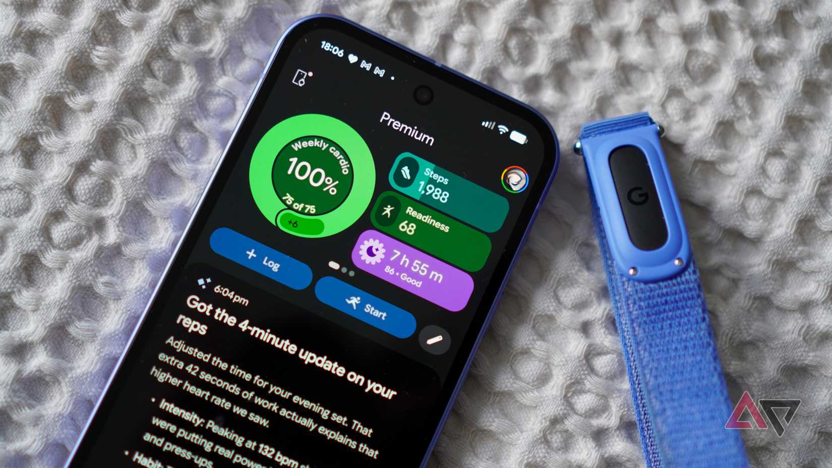 The Fitbit Air with the Google Health app on a Pixel 10a