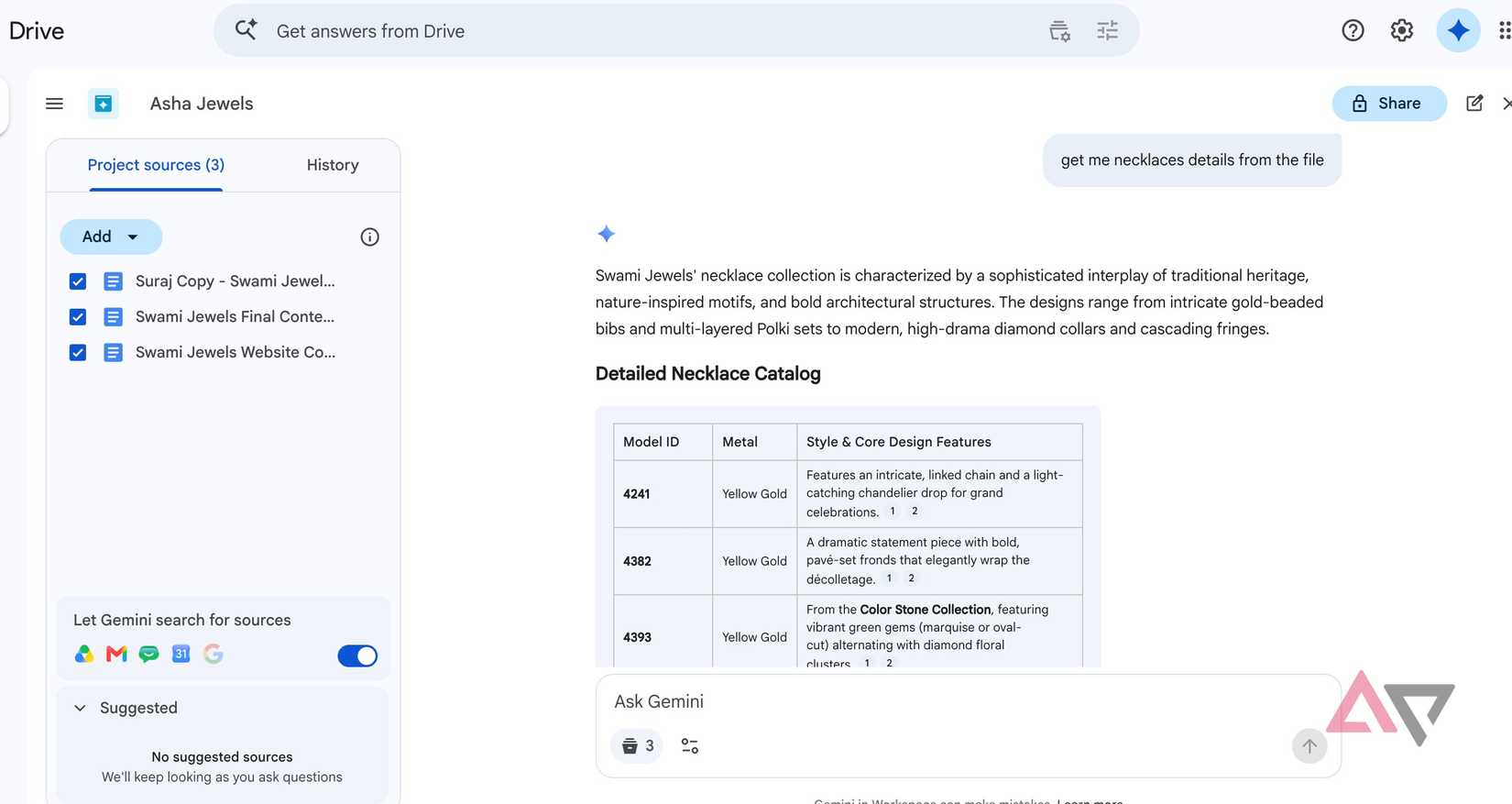 Uma captura de tela mostrando Gemini em projetos do Google Drive