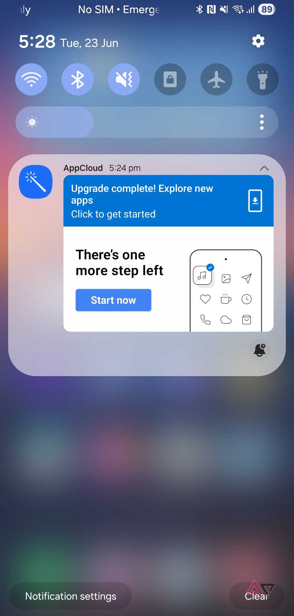 Uno screenshot che mostra la notifica su Samsung