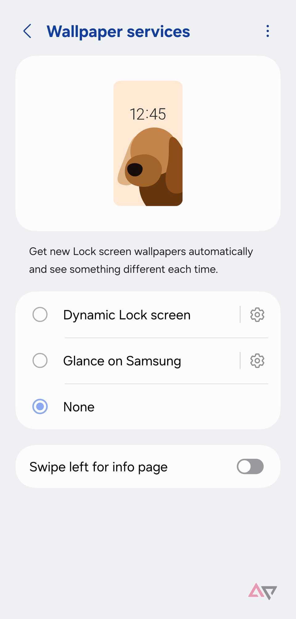 Uno screenshot che mostra il menu della schermata di blocco sul telefono Samsung