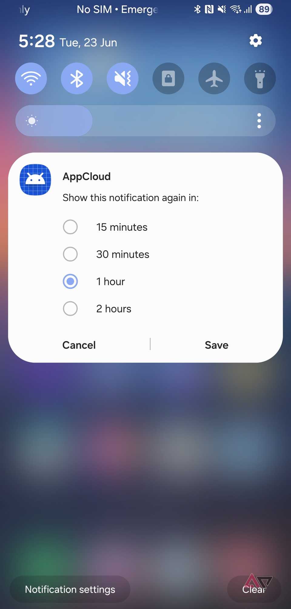 Uno screenshot che mostra l'avviso di appcloud