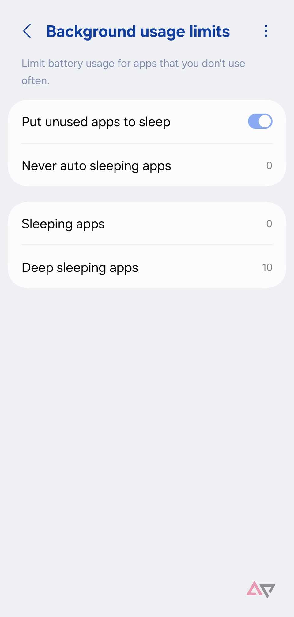 Uno screenshot che mostra il menu dei limiti di utilizzo in background