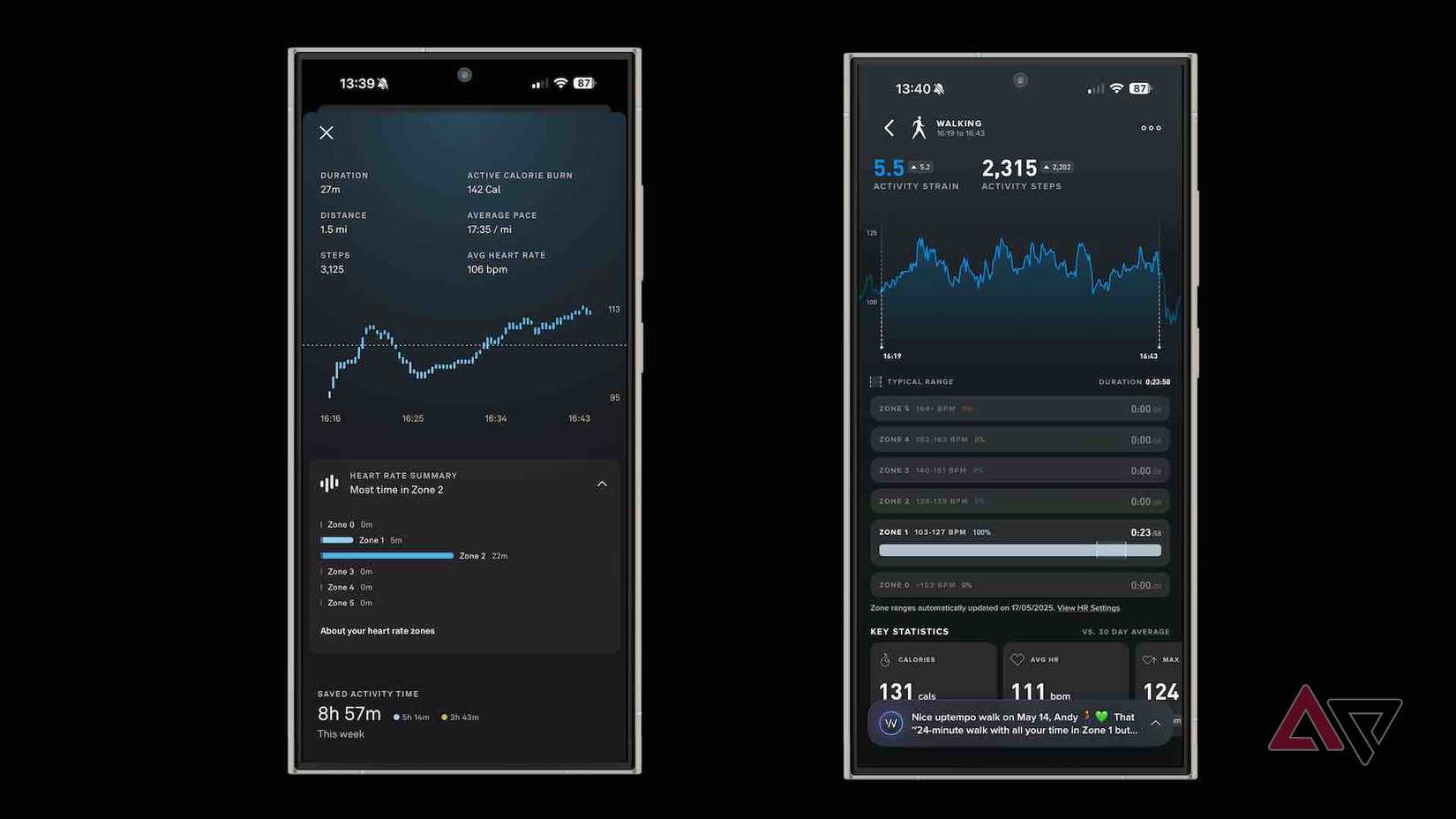 Screenshots taken from the Oura Ring and Whoop apps