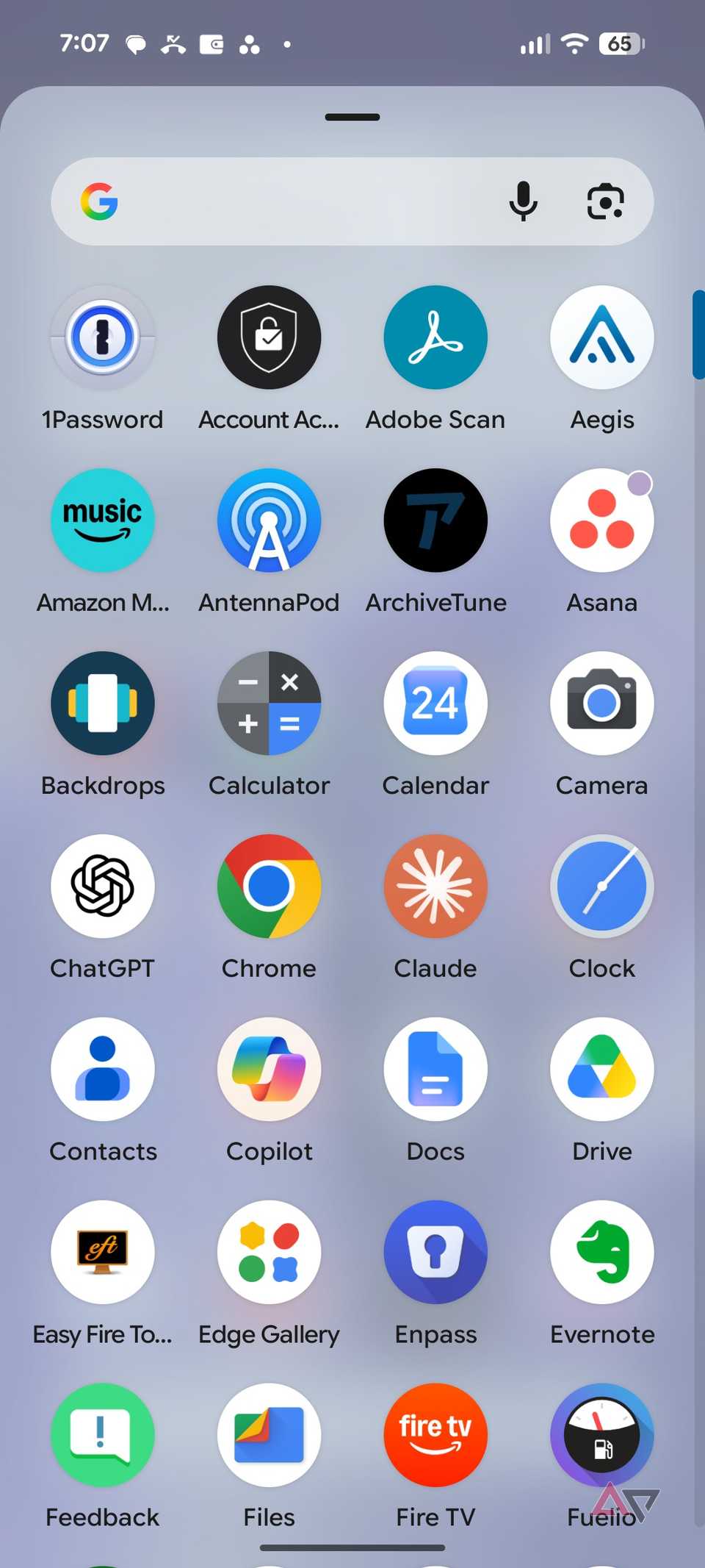 menu del cassetto delle app in Pixel