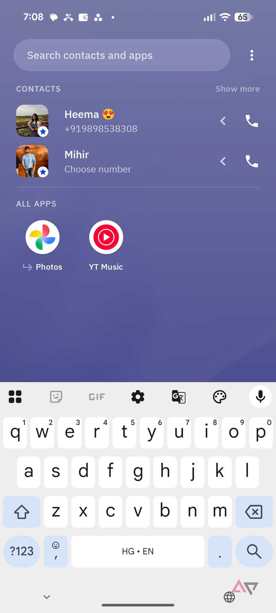 Uno screenshot che mostra la ricerca intelligente in Smart Launcher